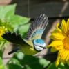 Lentävä sinitiainen dekobird Wildlife Garden puutarhassa