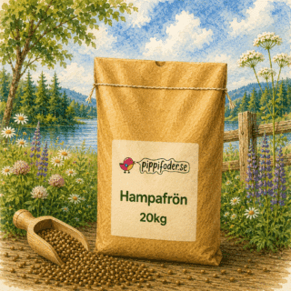 Hampafrön 20 kg från pippifoder på ett bord