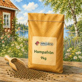 Hampafrön 9 kg från pippifoder på ett bord