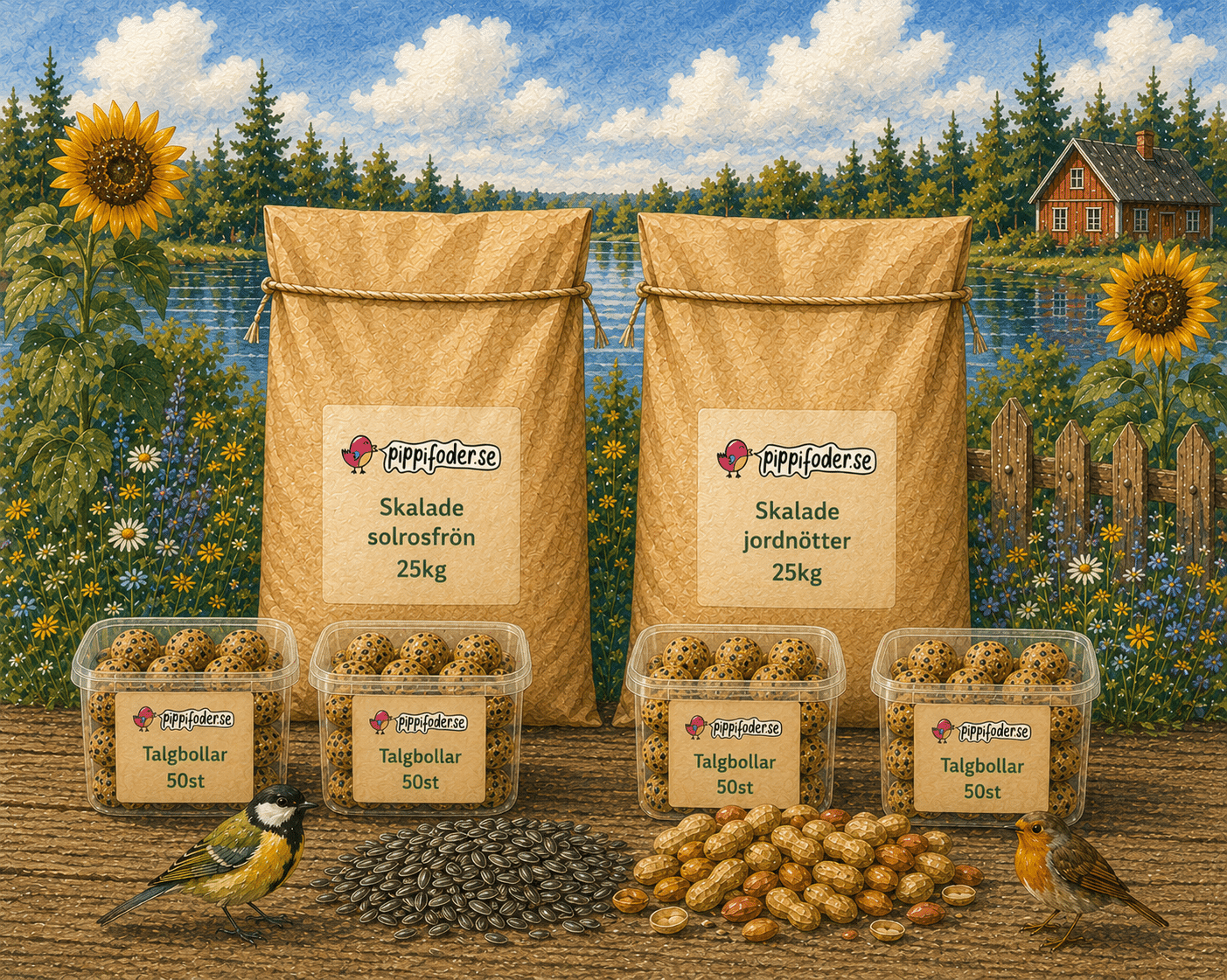 Maxed fuglematboks - 25 kg poser 4 Maxade fågelmatslådan – 25 kg säckar från pippifoder i en enkel utomhusmiljö