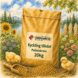 Kyckling tillväxt pelletskross 20 kg från pippifoder i naturmiljö med kycklingar