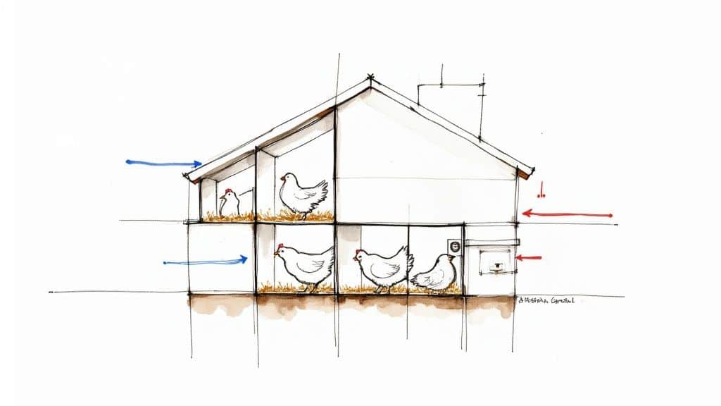 Optimal ventilasjon i hønsehuset for sunne hønerartikelbild