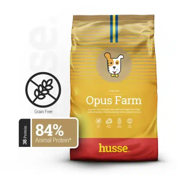 Koiranruoka - Opus Farm 12kg, viljaton kuivaruoka, jossa on rajoitetusti eläinproteiinilähteitä.