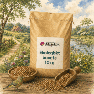 En säck med ekologiskt bovete 10kg på ett bord.