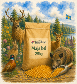 Majs hel 25 kg från pippifoder med majs och skopa framför