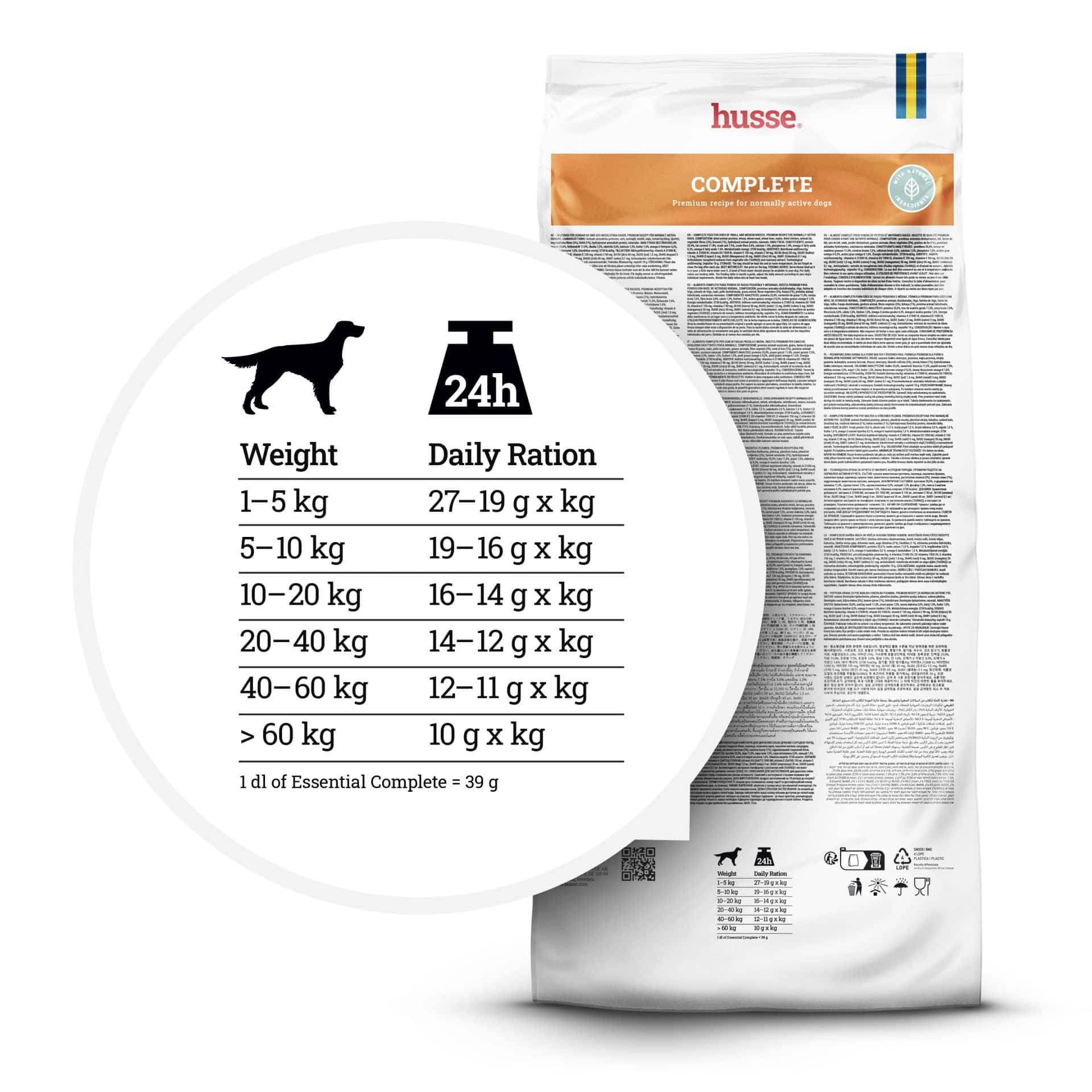 Hundmat - Complete Small & Medium 15kg 3 Hundfoder med portionsguide och information