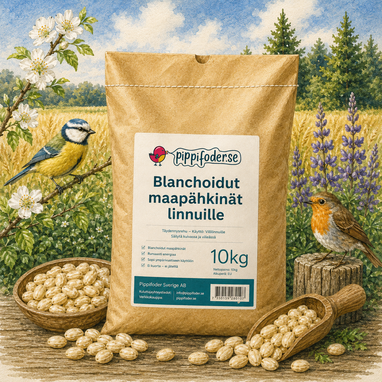 Blanchoidut maapähkinät linnuille 10 kg 1 blancherade jordnötter för fåglar