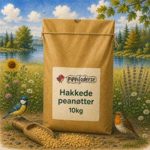 Fuglemat til ville fugler 26 Hackade jordnötter till fåglar 10 kg från pippifoder i naturmiljö.