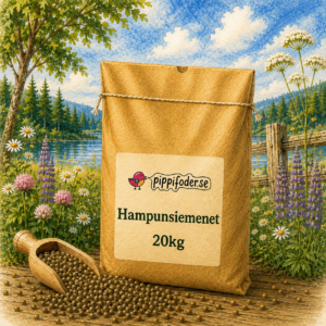 Hampafrön 20 kg från pippifoder på ett bord