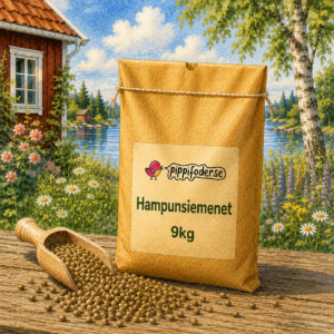 Hampafrön 9 kg från pippifoder på ett bord