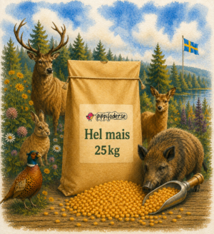 Hele mais 25 kg fra Pippifoder med mais og skuff foran