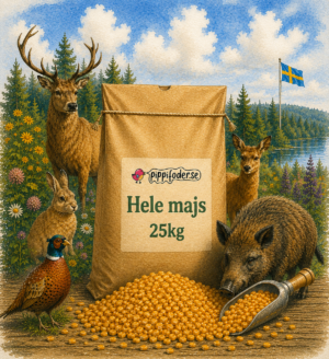 Hele majs 25 kg fra Pippifoder med majs og skovl foran