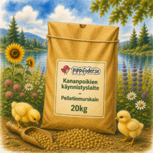 Pippifoderin 20 kg:n aloituspakkaus pellettimurskaa luonnonympäristössä kasvatetuille kanoille