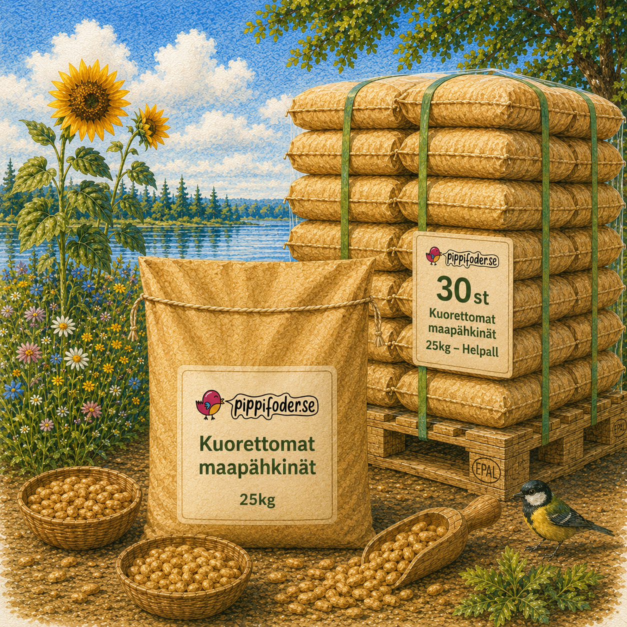 Kuorettomat maapähkinät 25kg - Helpall (30kpl) 1 Helpall med 30 säckar skalade jordnötter 25 kg från pippifoder