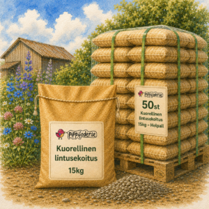 Helpall-pakkaus, jossa on 50 säkkiä Pippifoderin kuorittuja auringonkukansiemeniä (15 kg)