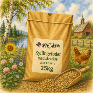 Hønnefoder til æglæggende høner, pellets, 25 kg fra Pippifoder i landlige omgivelser.