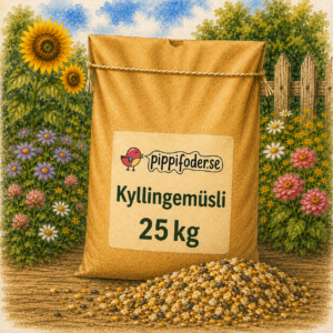 Fuglefoder til vilde fugle 24 Hønnemüsli 25 kg fra Pippifoder i haveomgivelser
