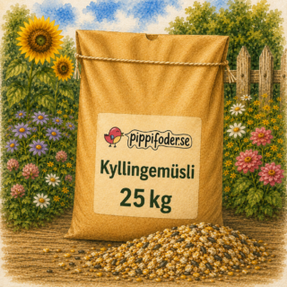 Hønnemüsli 25 kg fra Pippifoder i haveomgivelser
