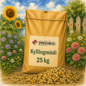 Hønnemüsli 25 kg fra Pippifoder i hagemiljø