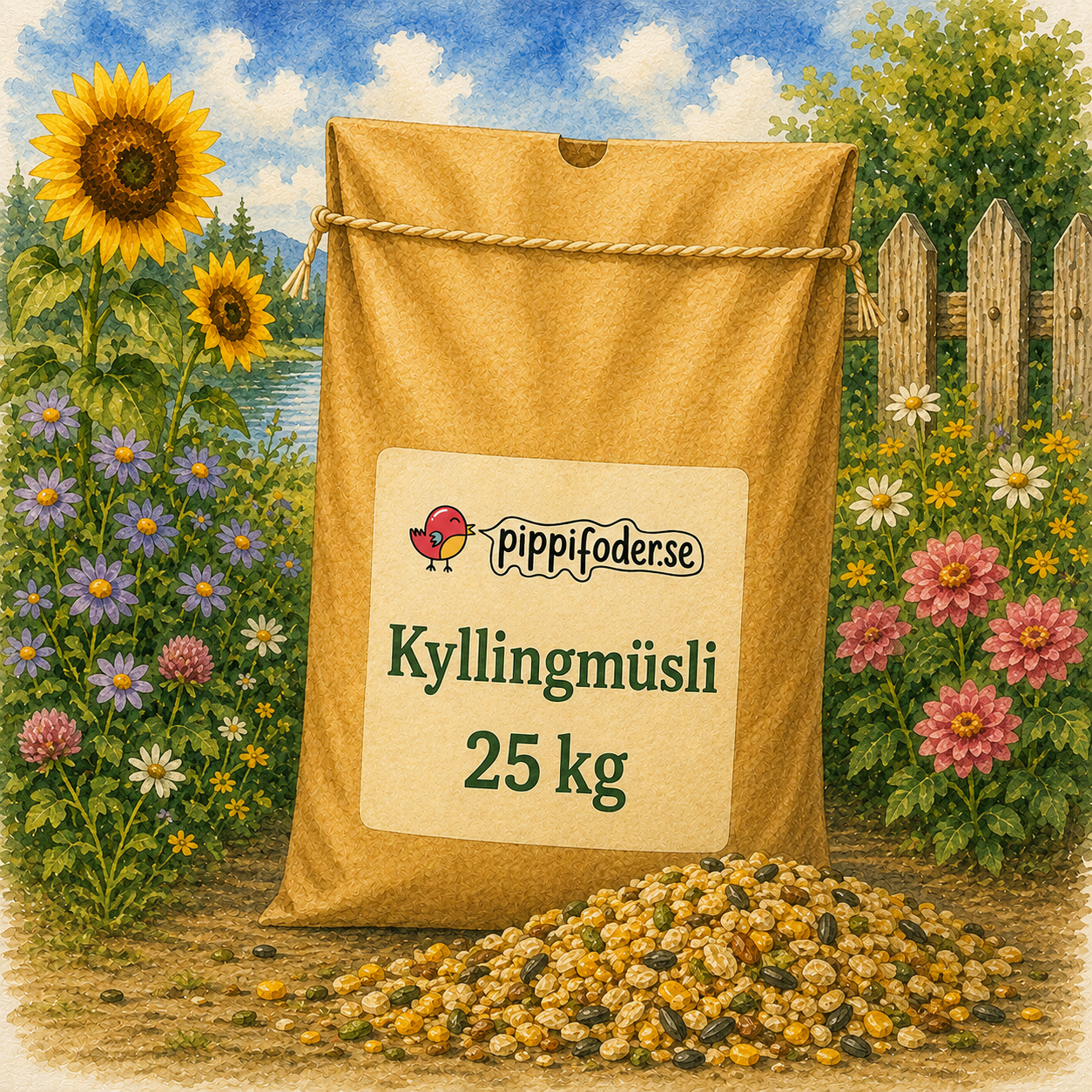 Kyllingmüsli 25 kg 1 Hønnemüsli 25 kg fra Pippifoder i hagemiljø