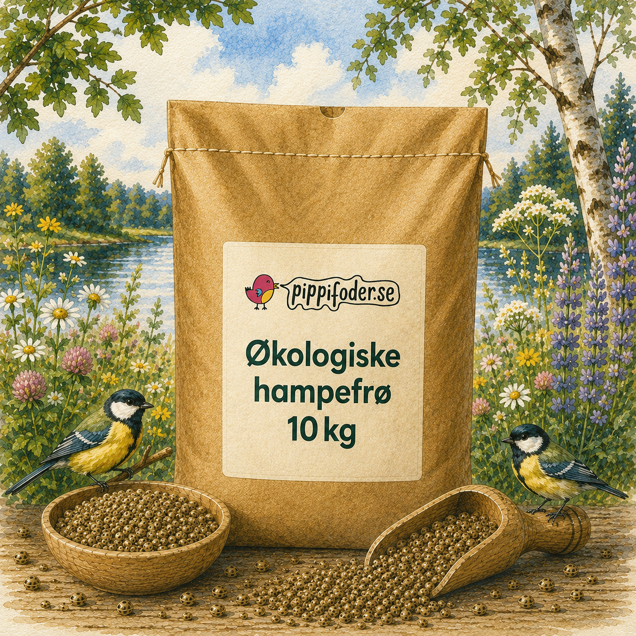 Økologiske hampefrø 10 kg 1 En säck med ekologiska hampafrön