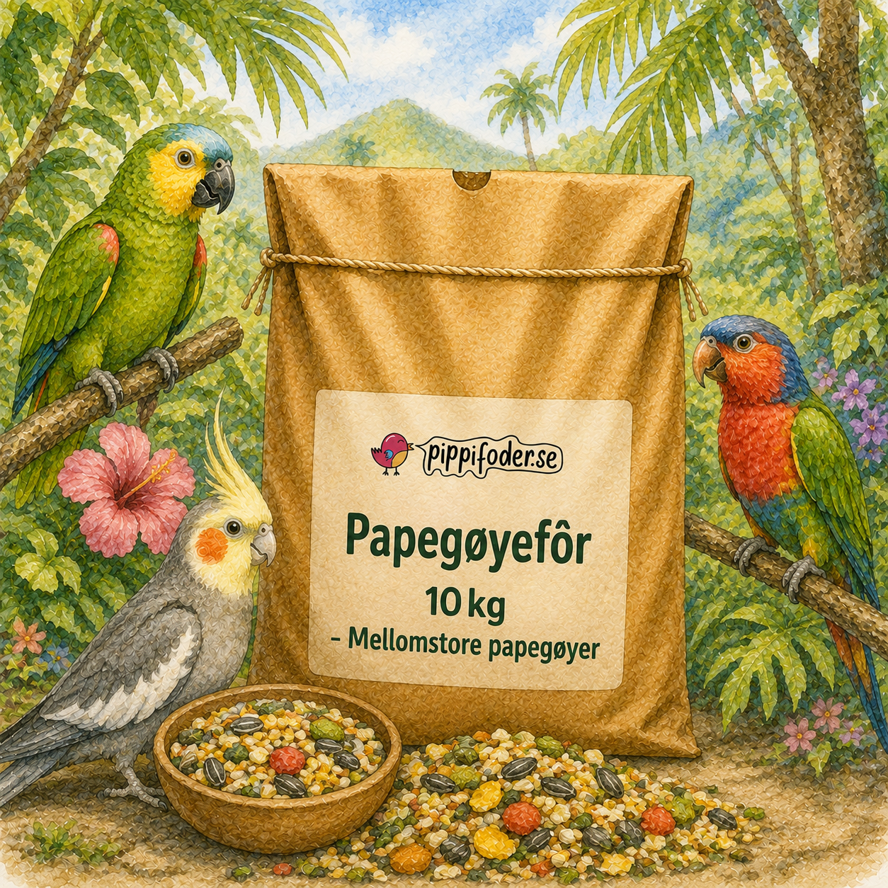 Papegøyefôr 10 kg – Mellomstore papegøyer 1 Papegøyefôr 10 kg – Mellomstore papegøyer